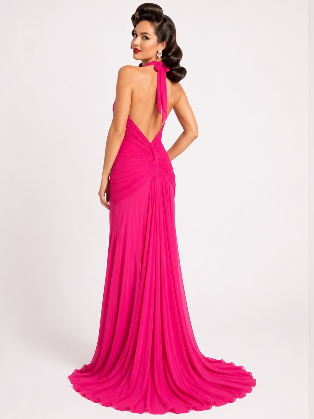 Sue Wong Grecian gauze Halter Backless Maxi Dress train nocturne - Picture 7 of 7